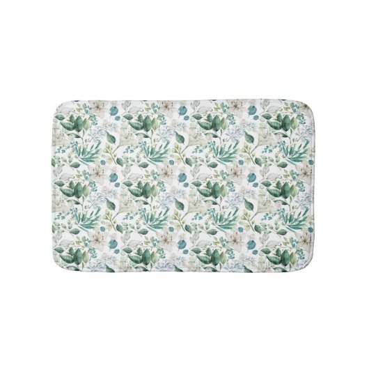 White Floral Flowers Greenery Eucalyptus Elegant Badmat (Voorkant)
