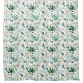 White Floral Flowers Greenery Eucalyptus Elegant Douchegordijn (Voorkant)