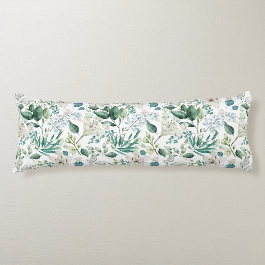 White Floral Flowers Greenery Eucalyptus Elegant Lichaamskussen (Voorkant)