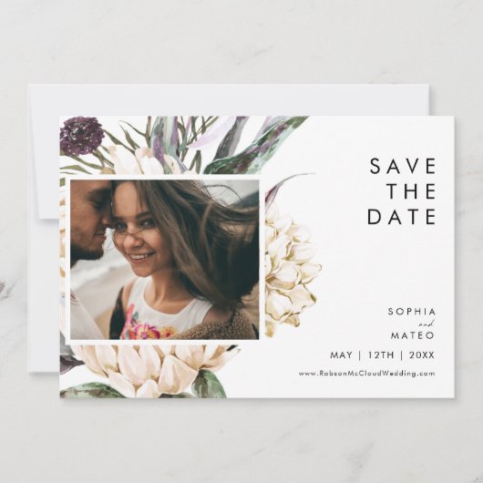 White Floral foto horizontaal Save The Date (Voorkant)