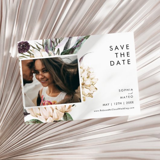 White Floral foto horizontaal Save The Date