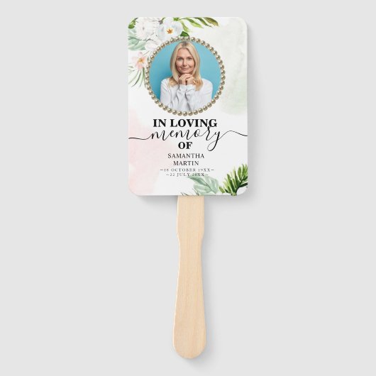White Floral Funeral Celebration of Life Hand Fan Handwaaier (Voorkant)