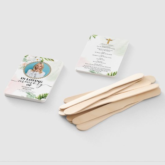 White Floral Funeral Celebration of Life Hand Fan Handwaaier (Niet-gemonteerd)