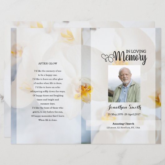 White floral Funeral Program sjabloon (Voorkant / Achterkant)