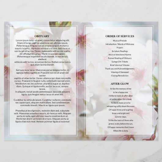 White Floral Funeral Programme sjabloon (Achterkant)