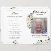 White Floral Funeral Programme Sjabloon (Voorkant / Achterkant)