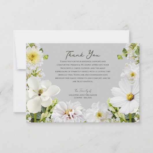 White Floral Funeral Thank You Card Bedankkaart (Voorkant)