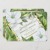 White Floral Garden Greens Memorial Service Invite Kaart (Voorkant / Achterkant)