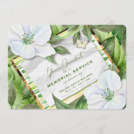 White Floral Garden Greens Memorial Service Invite Kaart