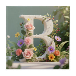 White Floral Garden Monogram Letter B Tegeltje