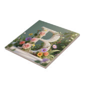 White Floral Garden Monogram Letter B Tegeltje (Zijkant)