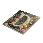 White Floral Garden Monogram Letter D Tegeltje (Zijkant)