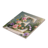 White Floral Garden Monogram Letter E Tegeltje (Zijkant)