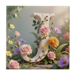 White Floral Garden Monogram Letter J Tegeltje
