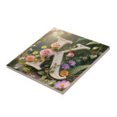 White Floral Garden Monogram Letter K Tegeltje (Zijkant)