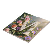 White Floral Garden Monogram Letter M Tegeltje (Zijkant)