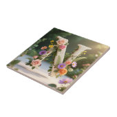 White Floral Garden Monogram Letter N Tegeltje (Zijkant)