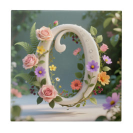 White Floral Garden Monogram Letter O Tegeltje