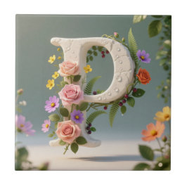 White Floral Garden Monogram Letter P Tegeltje