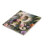 White Floral Garden Monogram Letter R Tegeltje (Zijkant)