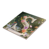 White Floral Garden Monogram Letter S Tegeltje (Zijkant)