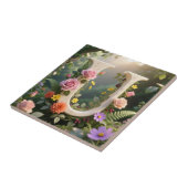 White Floral Garden Monogram Letter U Tegeltje (Zijkant)