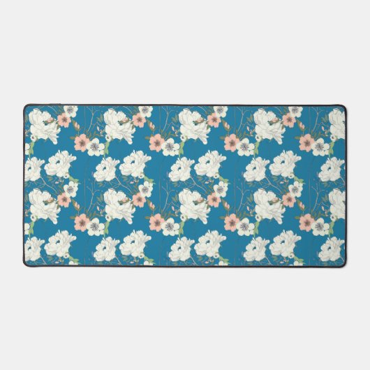 White Floral Garden Pattern Bureaumat (Voorkant)