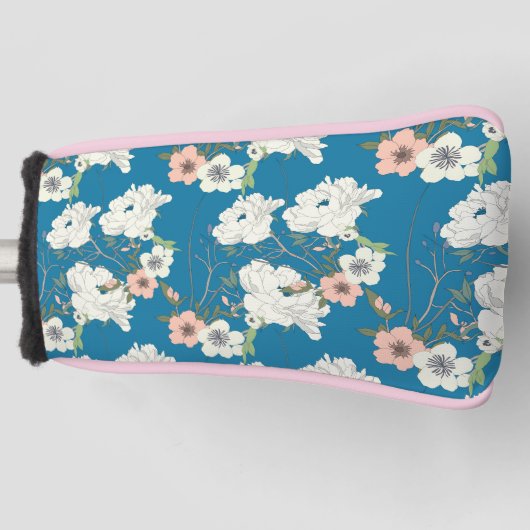 White Floral Garden Pattern Golfheadcover (Voorkant)