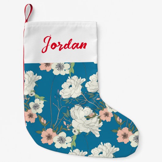 White Floral Garden Pattern Kleine Kerstsok (Voorkant)