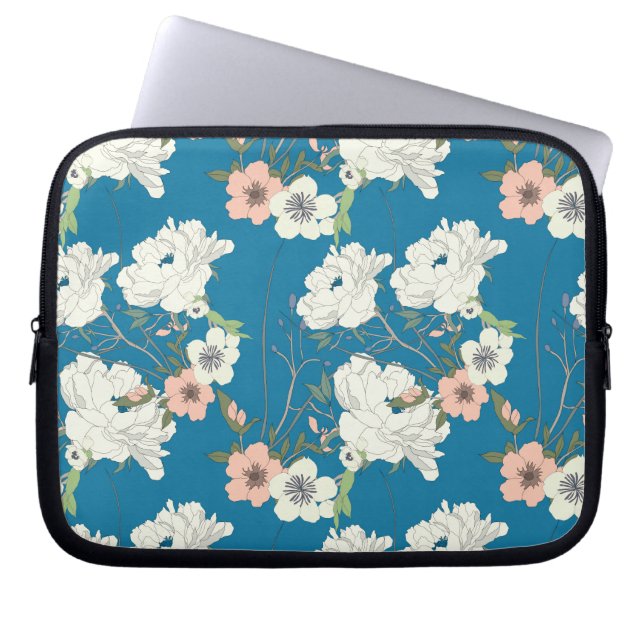 White Floral Garden Pattern Laptop Sleeve (Voorkant)