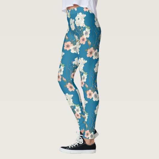 White Floral Garden Pattern Leggings (Links)
