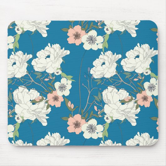 White Floral Garden Pattern Muismat (Voorkant)