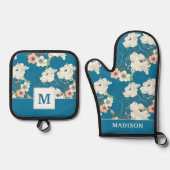 White Floral Garden Pattern Ovenwant & Pannenlap Set (Voorkant)