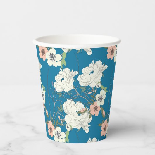 White Floral Garden Pattern Papieren Bekers (Voorkant)