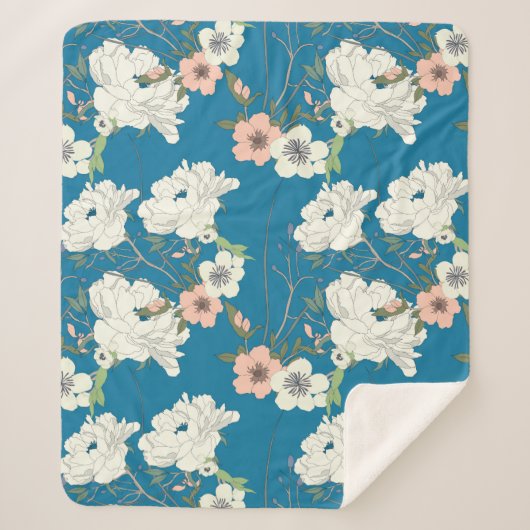 White Floral Garden Pattern Sherpa Deken (Voorkant)