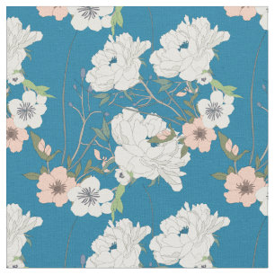 White Floral Garden Pattern Stof