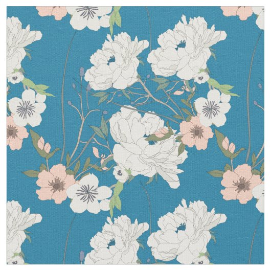 White Floral Garden Pattern Stof (Close Up)