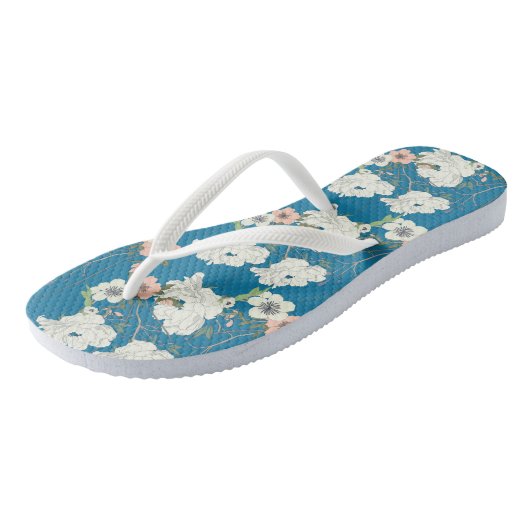 White Floral Garden Pattern Teenslippers (Schuin)