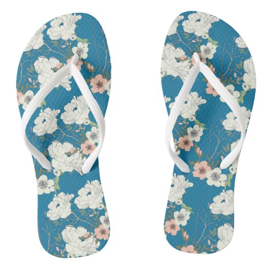White Floral Garden Pattern Teenslippers (Voetbed)