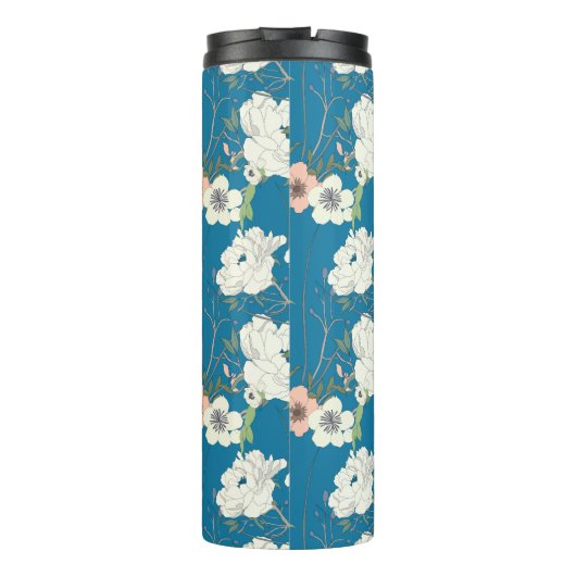 White Floral Garden Pattern Thermosbeker (Achterkant)