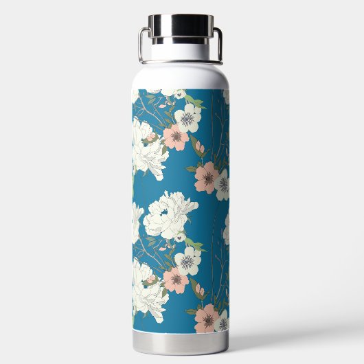 White Floral Garden Pattern Waterfles (Achterkant)