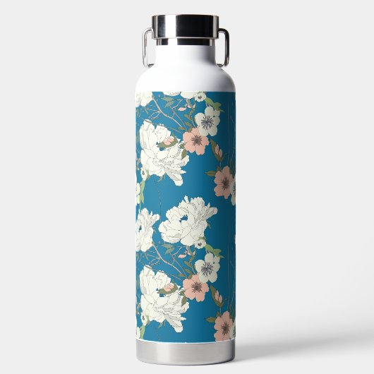 White Floral Garden Pattern Waterfles (Voorkant)