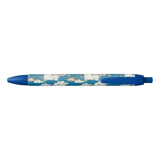 White Floral Garden Pattern Zwarte Inkt Pen (Achterkant)