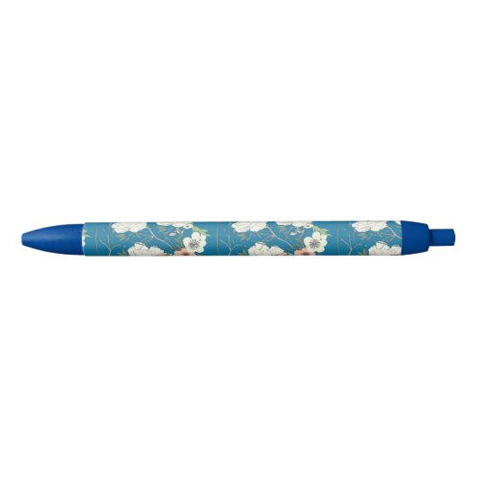 White Floral Garden Pattern Zwarte Inkt Pen (Voorkant)