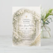 White Floral Garden Wheat Baptism Christening Kaart (Staand voorkant)
