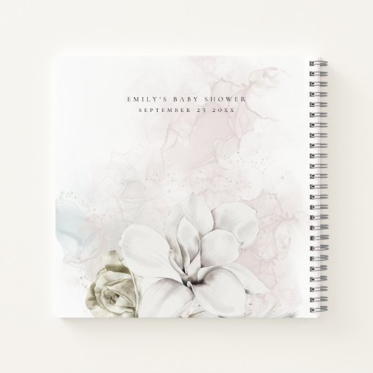 White Floral Gender Neutral Baby shower Guest Book Notitieboek (Achterkant)