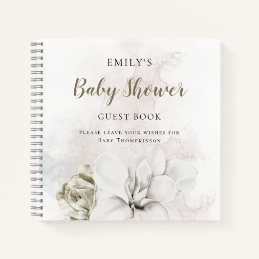 White Floral Gender Neutral Baby shower Guest Book Notitieboek (Voorkant)