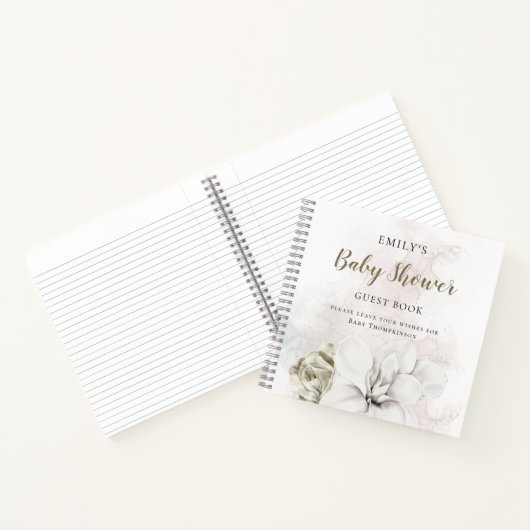 White Floral Gender Neutral Baby shower Guest Book Notitieboek (Binnen)