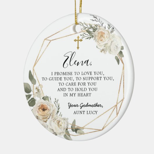 White Floral Geometric Godmoeder Promise Gift Cera Keramisch Ornament (Links)