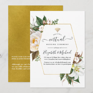 White Floral Geometric Online Virtual Wedding Kaart